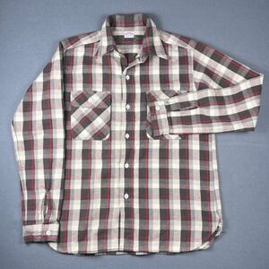 Vintage Warehouse & Co Plaid Flannel Shirt Mens XL Grey Red Sanforized Button Up
